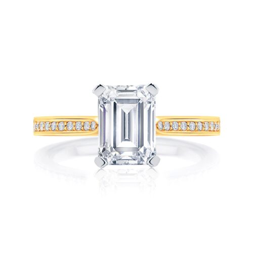 Emerald Diamond with Side Stones Ring in Yellow Gold | Accented Ballerina (Emerald Cut)