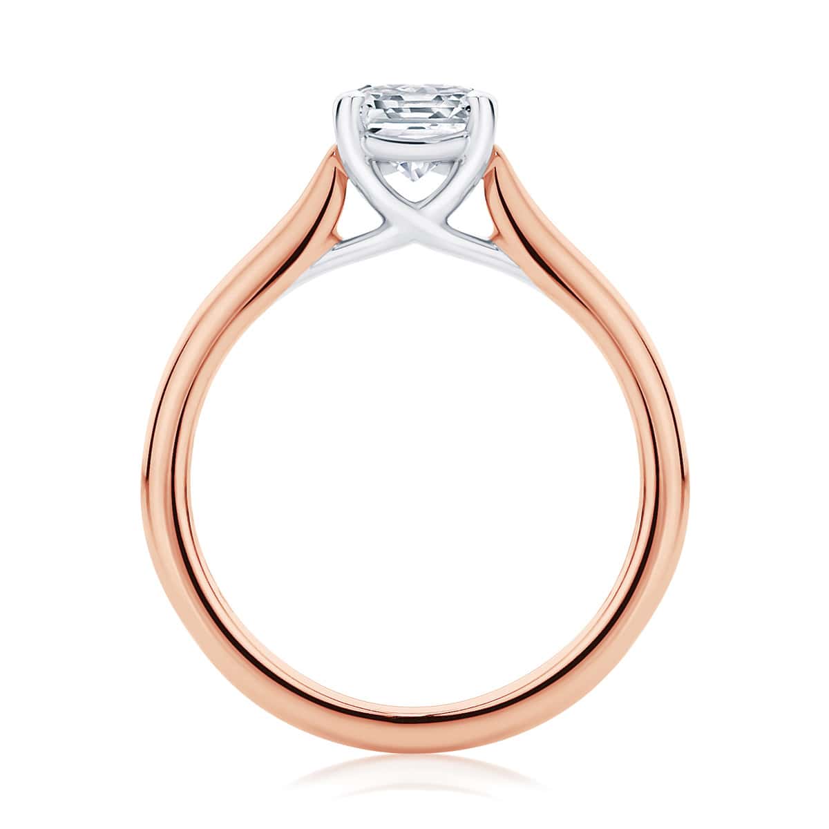 Emerald Diamond with Side Stones Ring in Rose Gold | Accented Ballerina (Emerald Cut)