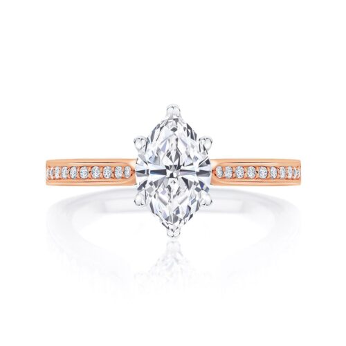 Marquise Diamond with Side Stones Ring in Rose Gold | Accented Ballerina (Marquise)