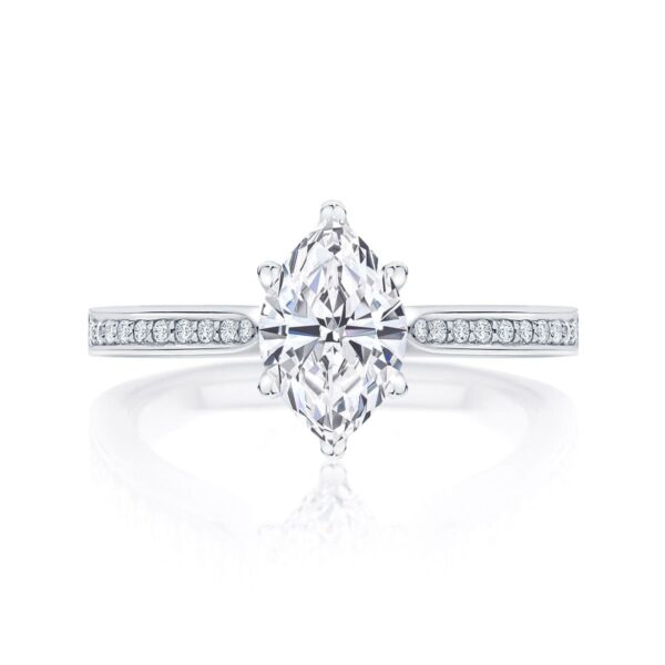 Marquise Diamond with Side Stones Ring in White Gold | Accented Ballerina (Marquise)