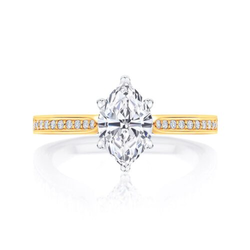 Marquise Diamond with Side Stones Ring in Yellow Gold | Accented Ballerina (Marquise)