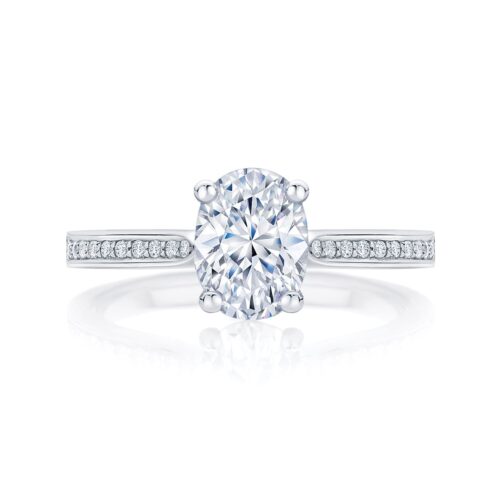 Oval Diamond with Side Stones Ring in Platinum | Accented Ballerina (Oval)