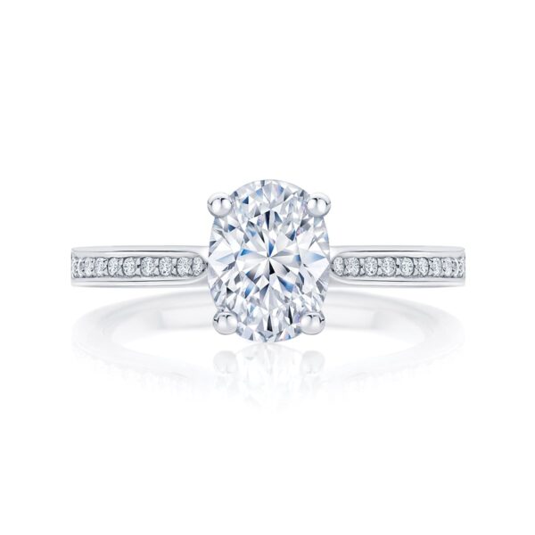 Oval Diamond with Side Stones Ring in White Gold | Accented Ballerina (Oval)