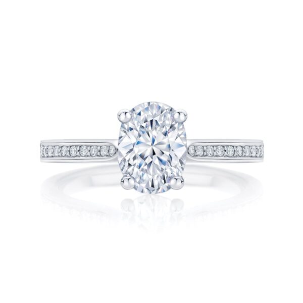 Oval Diamond with Side Stones Ring in White Gold | Accented Ballerina (Oval)