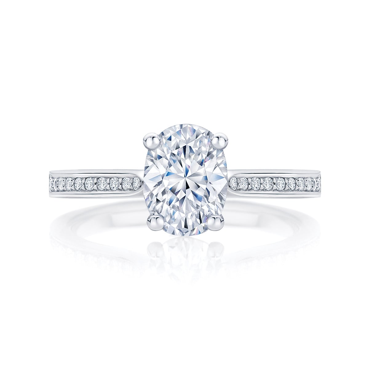 Oval Diamond with Side Stones Ring in White Gold | Accented Ballerina (Oval)