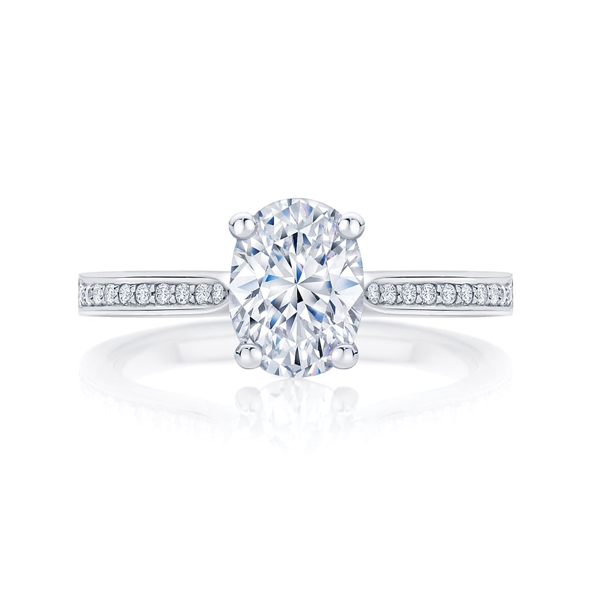 Oval Diamond with Side Stones Ring in White Gold | Accented Ballerina (Oval)