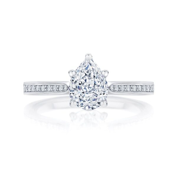 Pear Diamond with Side Stones Ring in White Gold | Accented Ballerina (Pear)