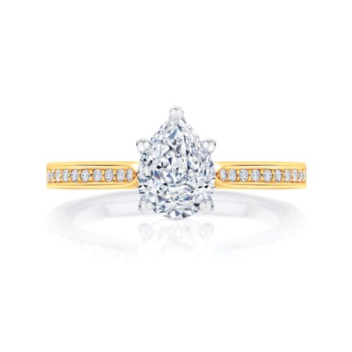 Pear Diamond with Side Stones Ring in Yellow Gold | Accented Ballerina (Pear)