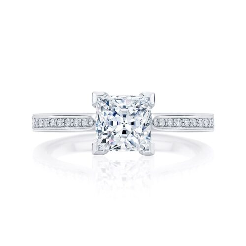 Princess Diamond with Side Stones Ring in Platinum | Accented Ballerina (Princess)