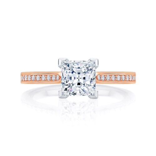 Princess Diamond with Side Stones Ring in Rose Gold | Accented Ballerina (Princess)