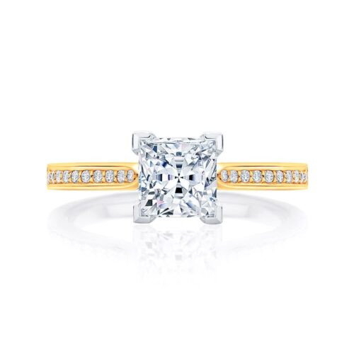 Princess Diamond with Side Stones Ring in Yellow Gold | Accented Ballerina (Princess)