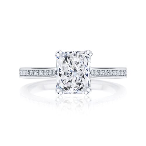 Radiant Diamond with Side Stones Ring in Platinum | Accented Ballerina (Radiant Cut)