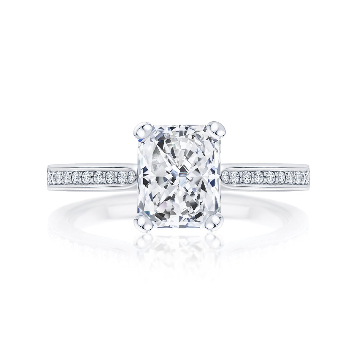 Radiant Diamond with Side Stones Ring in Platinum | Accented Ballerina (Radiant Cut)