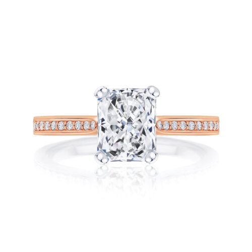 Radiant Diamond with Side Stones Ring in Rose Gold | Accented Ballerina (Radiant Cut)