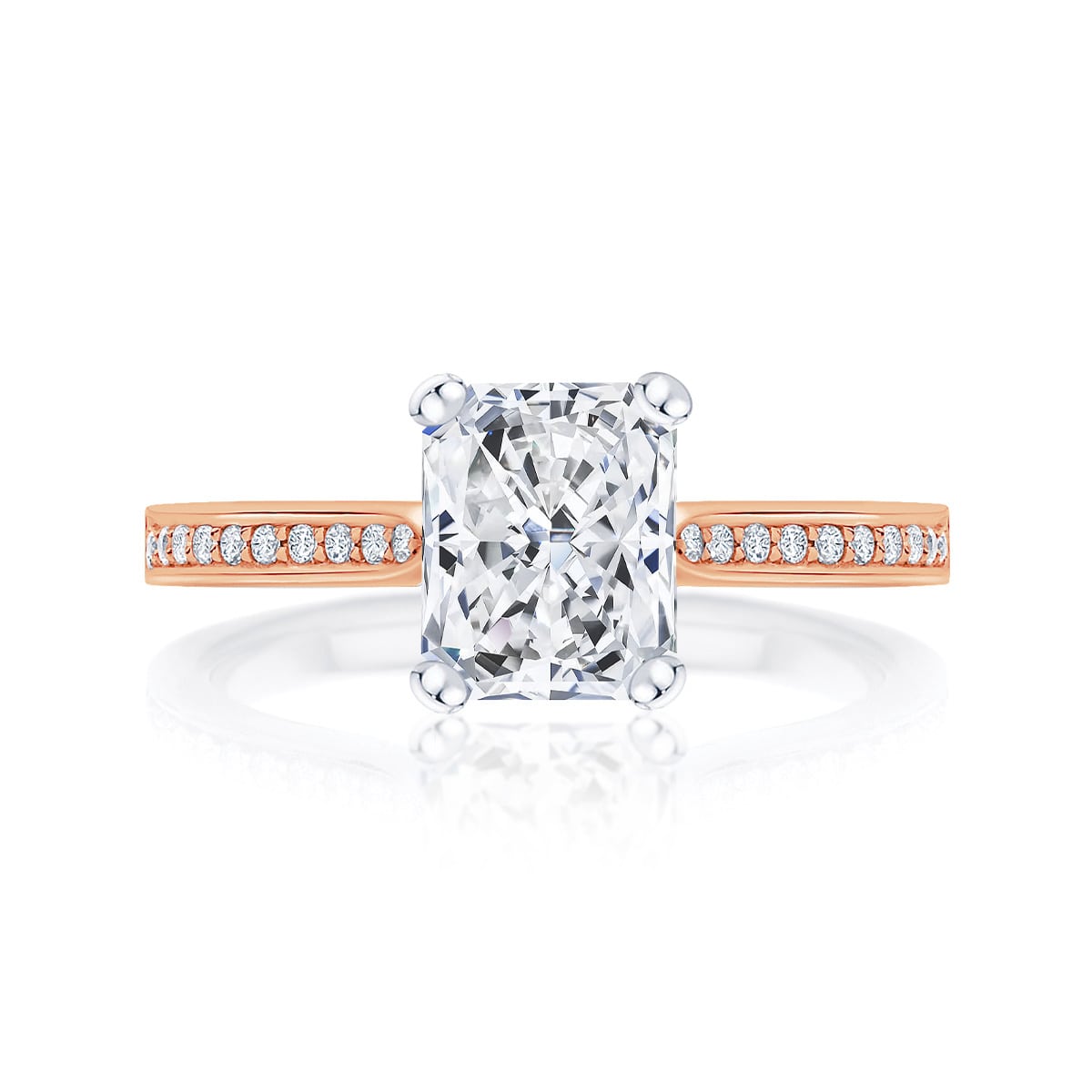 Radiant Diamond with Side Stones Ring in Rose Gold | Accented Ballerina (Radiant Cut)