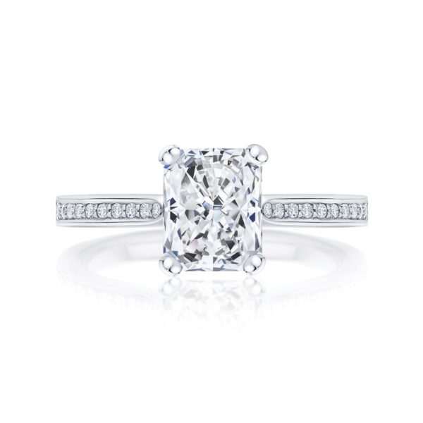 Radiant Diamond with Side Stones Ring in White Gold | Accented Ballerina (Radiant Cut)