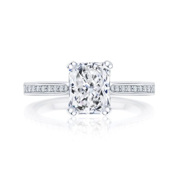 Radiant Diamond with Side Stones Ring in White Gold | Accented Ballerina (Radiant Cut)