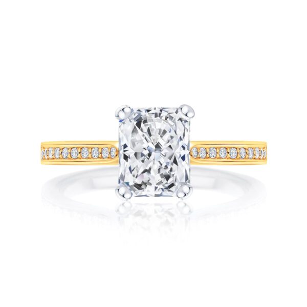 Radiant Diamond with Side Stones Ring in Yellow Gold | Accented Ballerina (Radiant Cut)