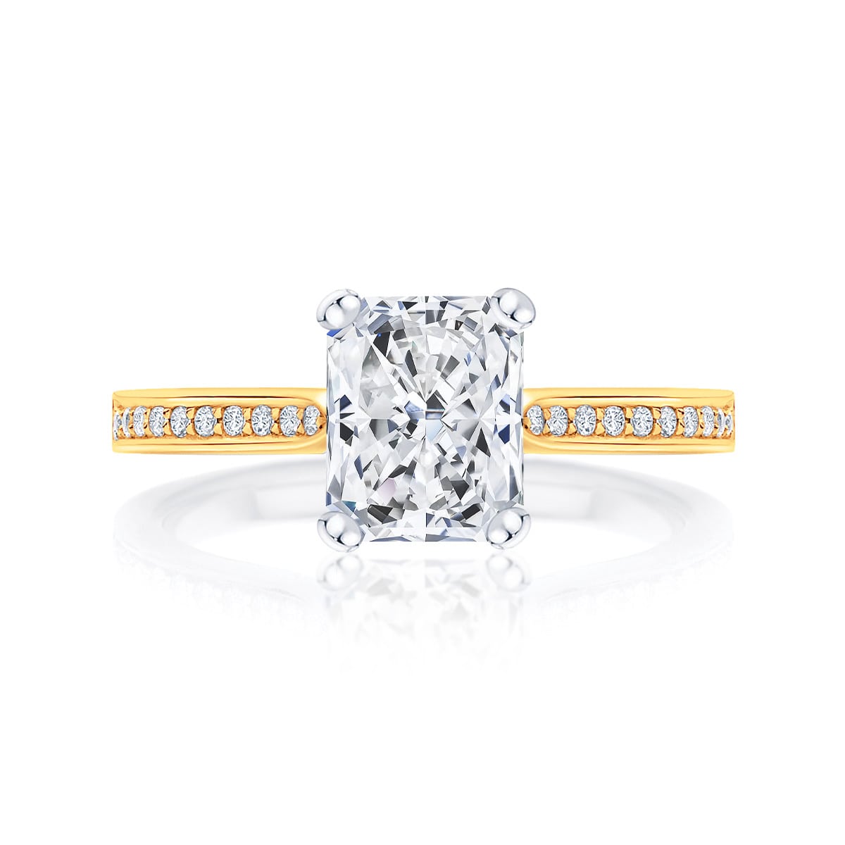 Radiant Diamond with Side Stones Ring in Yellow Gold | Accented Ballerina (Radiant Cut)