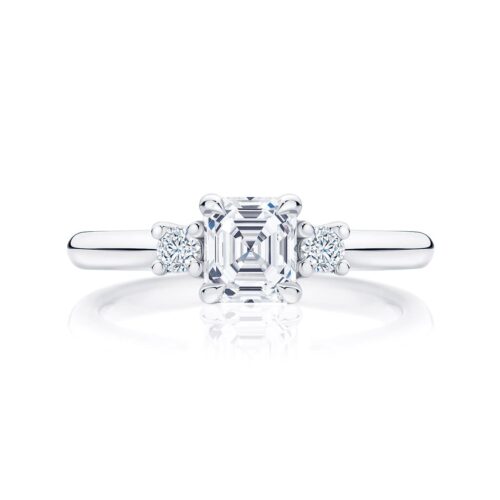 Asscher Diamond Three Stone Ring in Platinum | Arcadia (Asscher)