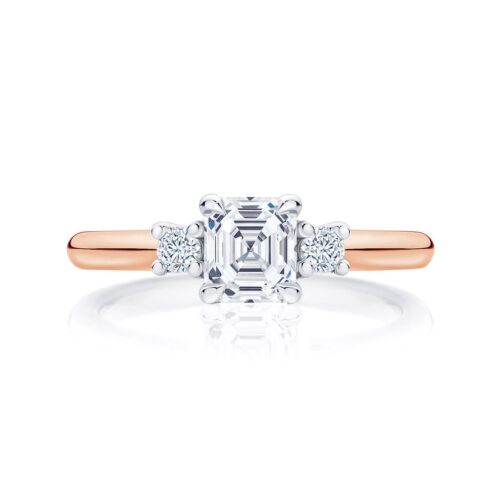 Asscher Diamond Three Stone Ring in Rose Gold | Arcadia (Asscher)