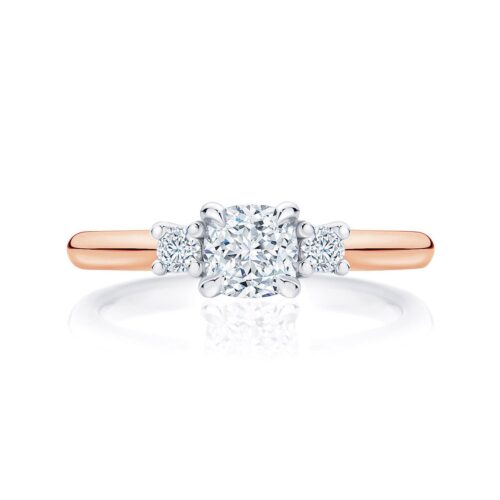 Cushion Diamond Three Stone Ring in Rose Gold | Arcadia (Cushion)