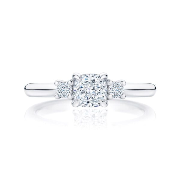 Cushion Diamond Three Stone Ring in White Gold | Arcadia (Cushion)