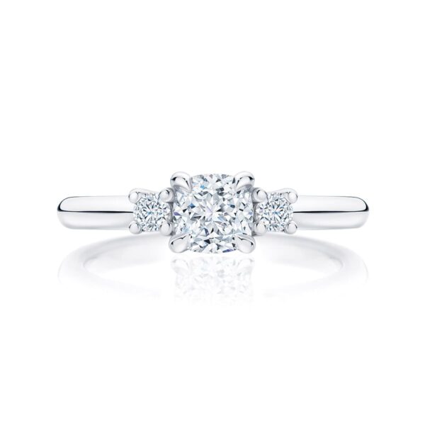 Cushion Diamond Three Stone Ring in White Gold | Arcadia (Cushion)