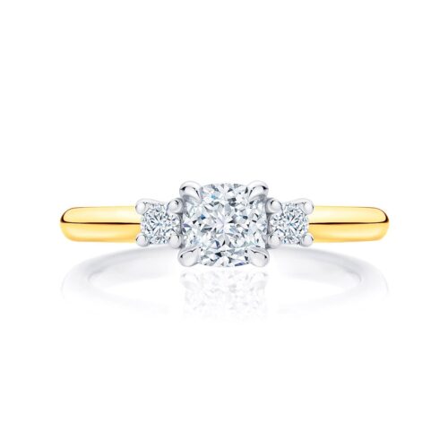 Cushion Diamond Three Stone Ring in Yellow Gold | Arcadia (Cushion)