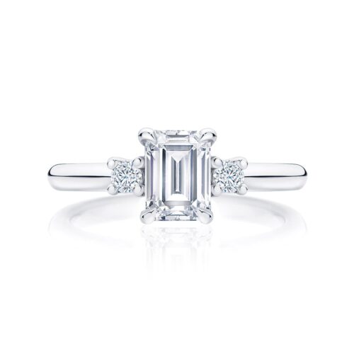 Emerald Diamond Three Stone Ring in Platinum | Arcadia (Emerald Cut)