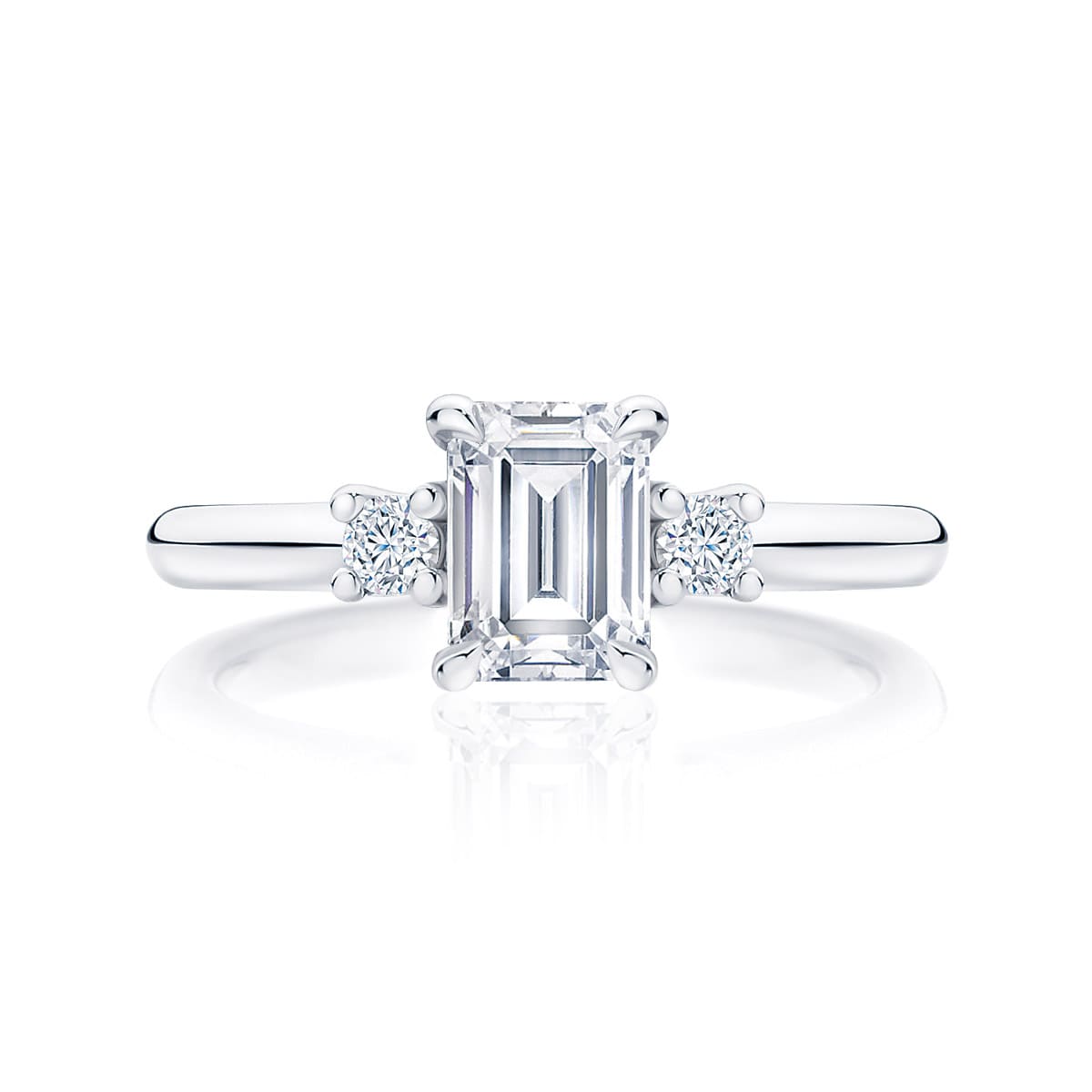 Emerald Diamond Three Stone Ring in Platinum | Arcadia (Emerald Cut)