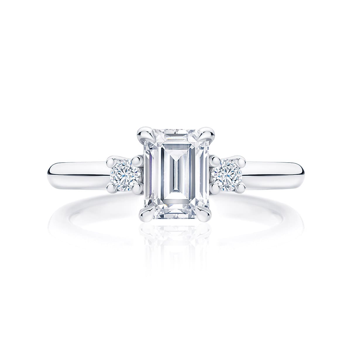 Emerald Diamond Three Stone Ring in Platinum | Arcadia (Emerald Cut)
