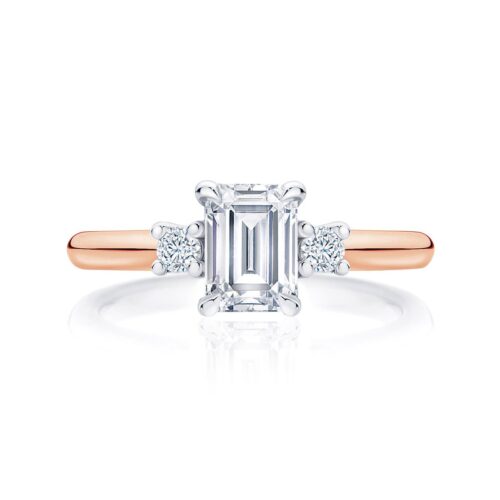 Emerald Diamond Three Stone Ring in Rose Gold | Arcadia (Emerald Cut)