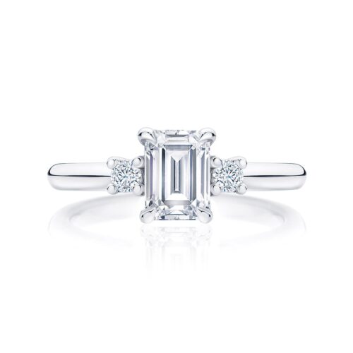 Emerald Diamond Three Stone Ring in White Gold | Arcadia (Emerald Cut)
