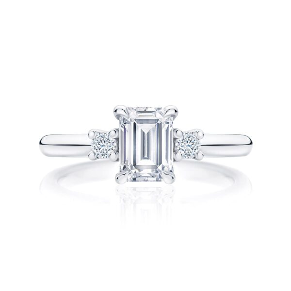 Emerald Diamond Three Stone Ring in White Gold | Arcadia (Emerald Cut)