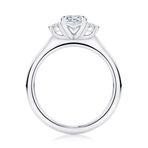 Emerald Diamond Three Stone Ring in White Gold | Arcadia (Emerald Cut)