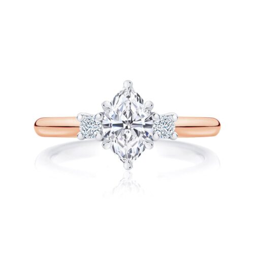 Marquise Diamond Three Stone Ring in Rose Gold | Arcadia (Marquise)