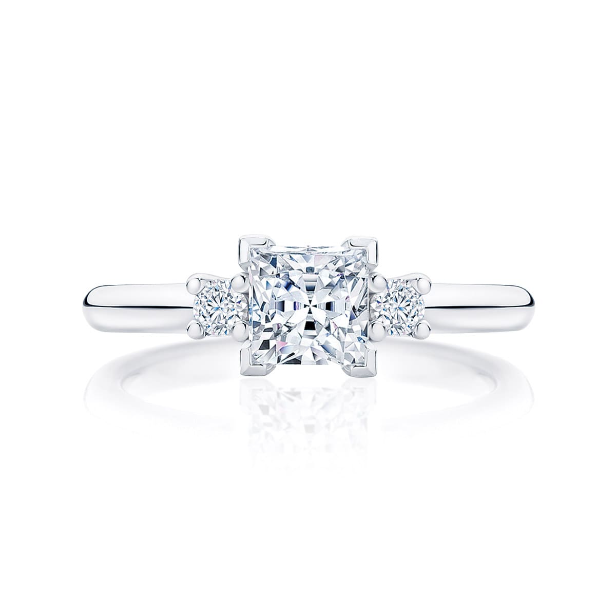 Princess Diamond Three Stone Ring in Platinum | Arcadia (Princess)
