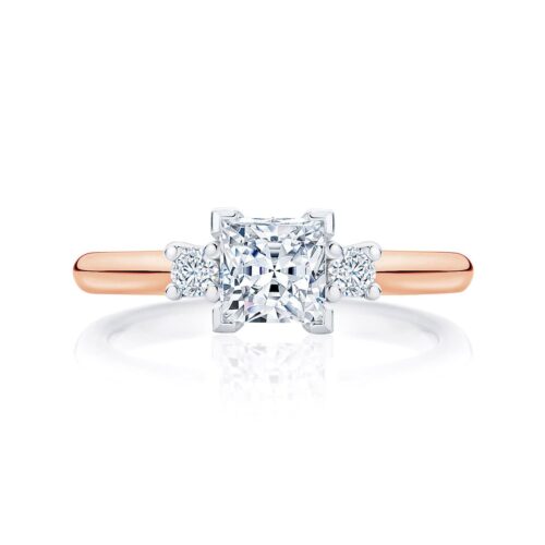 Princess Diamond Three Stone Ring in Rose Gold | Arcadia (Princess)