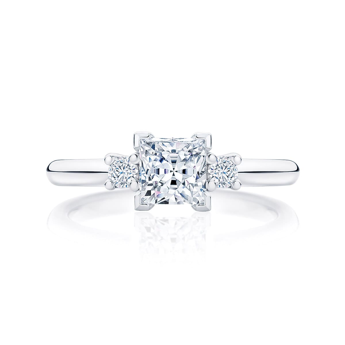 Princess Diamond Three Stone Ring in White Gold | Arcadia (Princess)