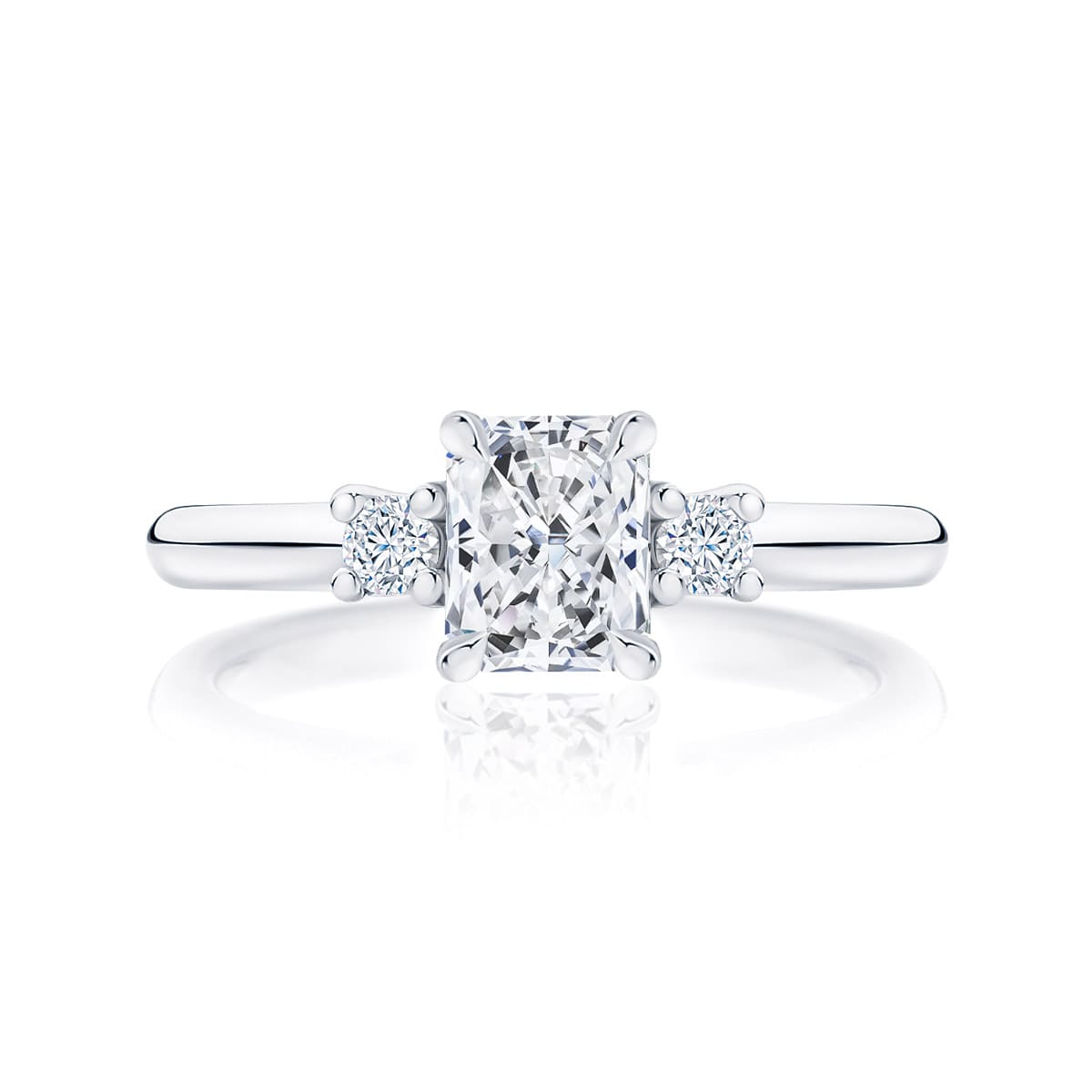 Radiant Diamond Three Stone Ring in White Gold | Arcadia (Radiant Cut)