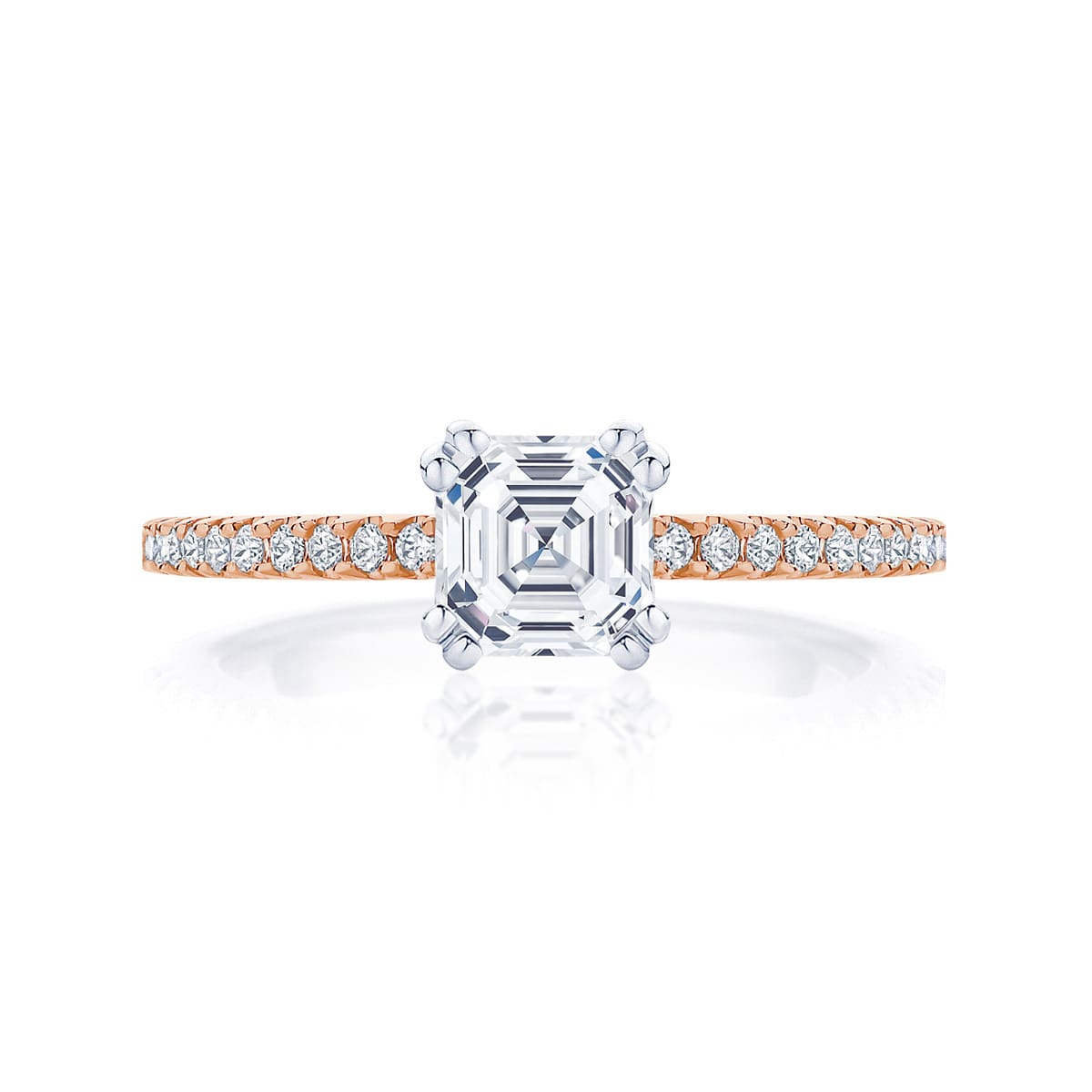 Asscher Diamond with Side Stones Ring in Rose Gold | Aurelia (Asscher)