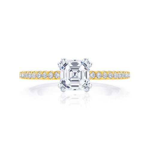 Asscher Diamond with Side Stones Ring in Yellow Gold | Aurelia (Asscher)