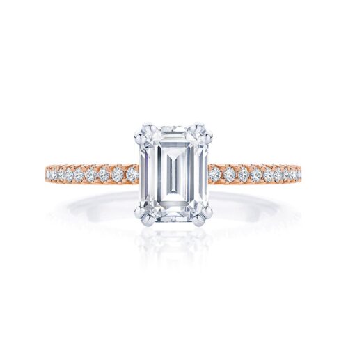 Emerald Diamond with Side Stones Ring in Rose Gold | Aurelia (Emerald Cut)