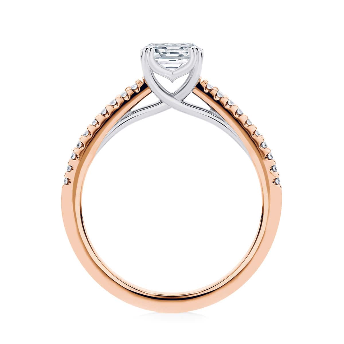 Emerald Diamond with Side Stones Ring in Rose Gold | Aurelia (Emerald Cut)