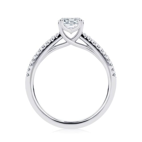 Emerald Diamond with Side Stones Ring in White Gold | Aurelia (Emerald Cut)