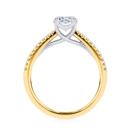 Emerald Diamond with Side Stones Ring in Yellow Gold | Aurelia (Emerald Cut)