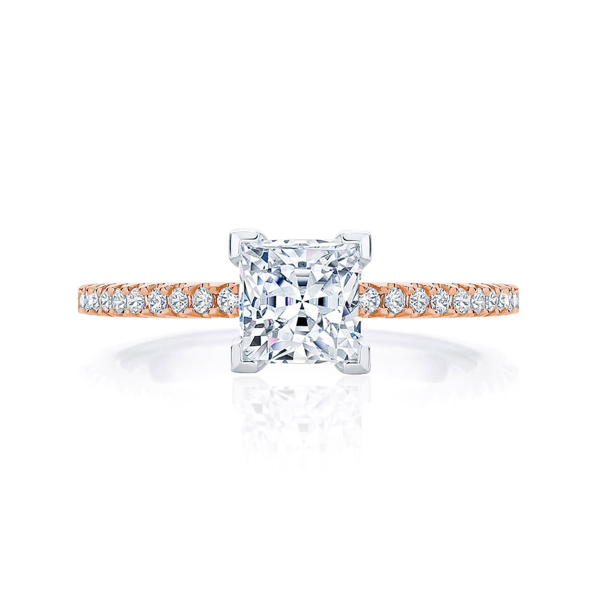 Princess Diamond with Side Stones Ring in Rose Gold | Aurelia (Princess)