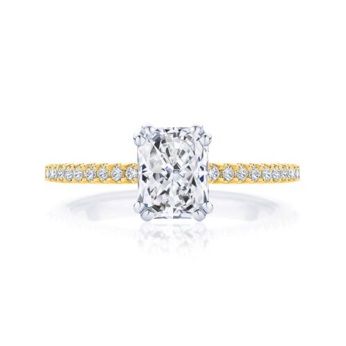 Radiant Diamond with Side Stones Ring in Yellow Gold | Aurelia (Radiant Cut)