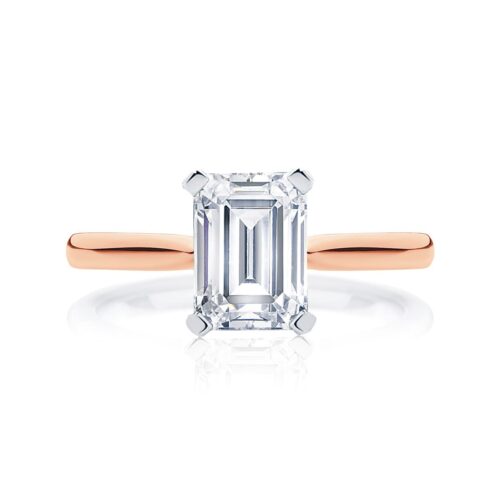 Emerald Diamond Solitaire Ring in Rose Gold | Ballerina (Emerald Cut)